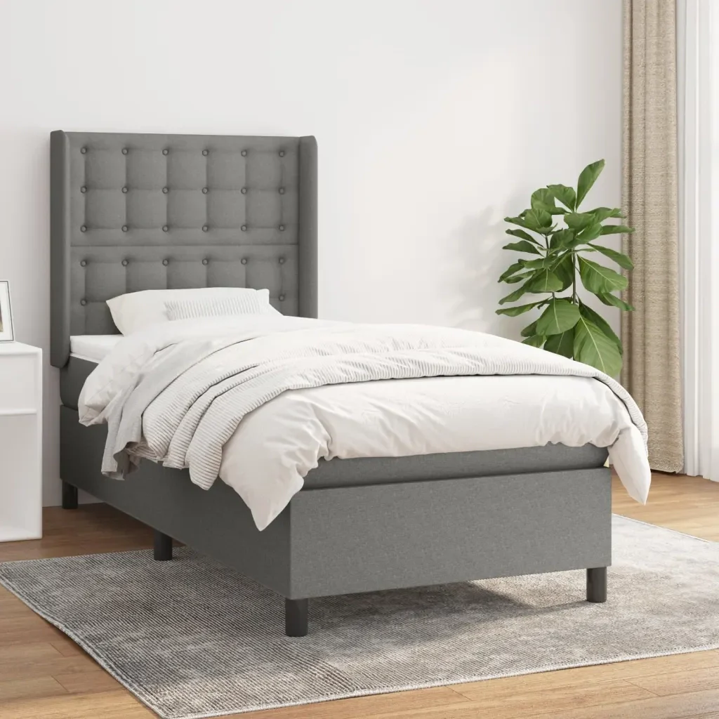 Letto singolo | Letto per adulti | Giroletto a Molle con Materasso Grigio Scuro 80x200 cm Tessuto - Image 2