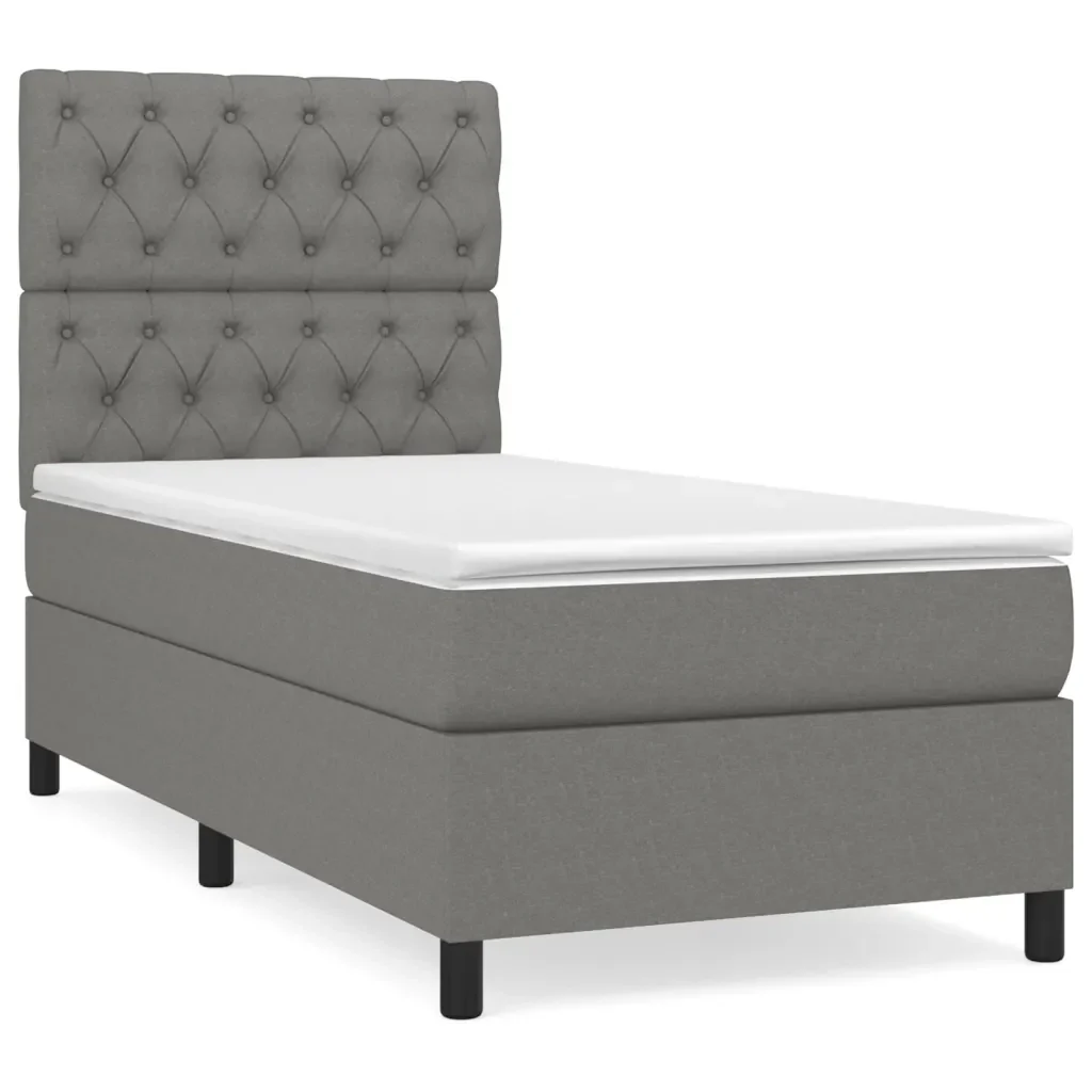 Letto singolo | Letto per adulti | Giroletto a Molle con Materasso Grigio Scuro 80x200 cm Tessuto