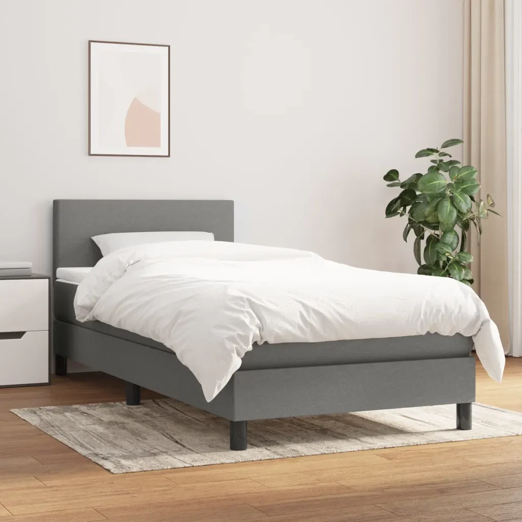 Letto singolo | Letto per adulti | Giroletto a Molle con Materasso Grigio Scuro 80x200 cm Tessuto - Image 2