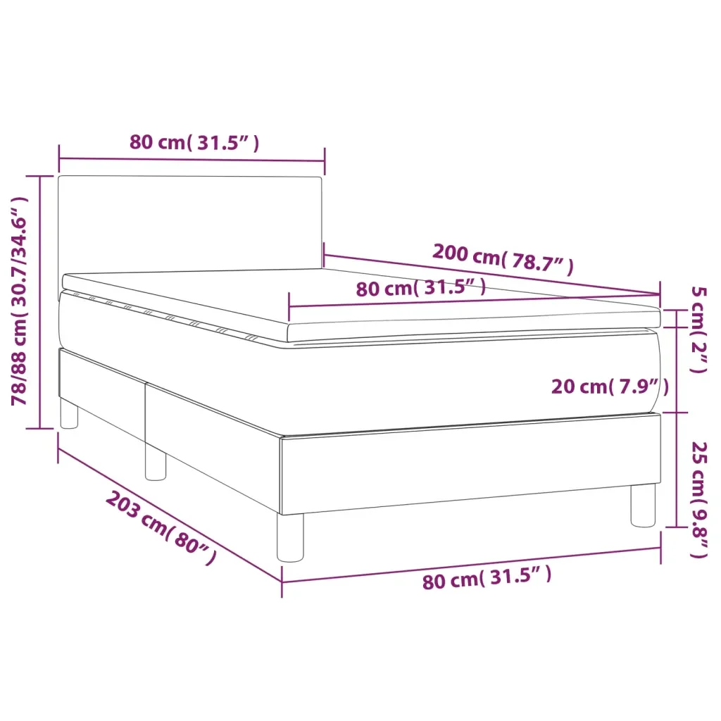 Letto singolo | Letto per adulti | Giroletto a Molle con Materasso Grigio Scuro 80x200 cm Tessuto - Image 7