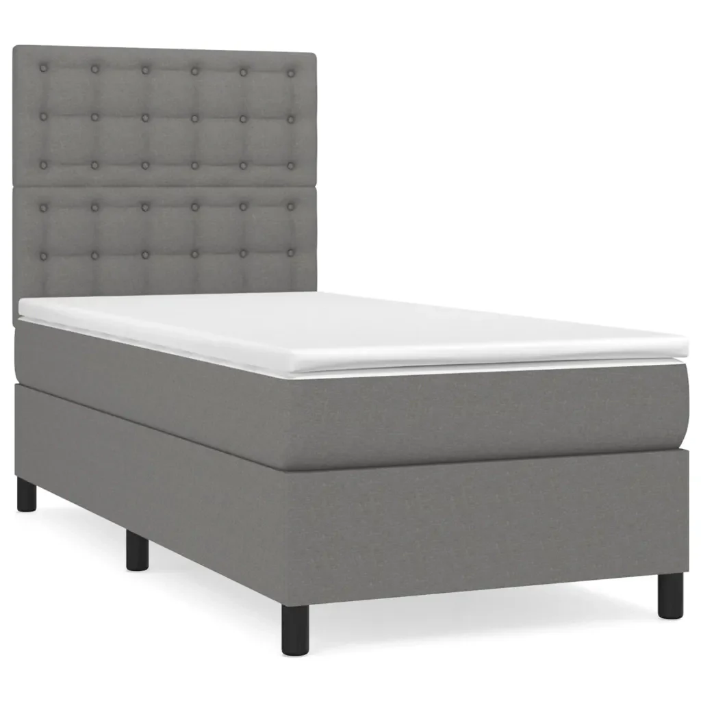 Letto singolo | Letto per adulti | Giroletto a Molle con Materasso Grigio Scuro 80x200 cm Tessuto