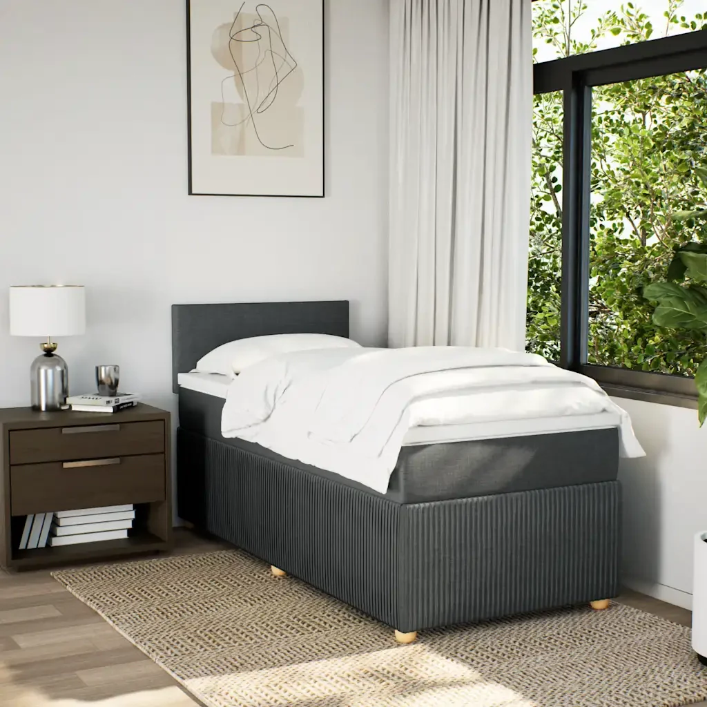 Letto singolo | Letto per adulti | Giroletto a Molle con Materasso Grigio Scuro 80x200 cm Tessuto - Image 2