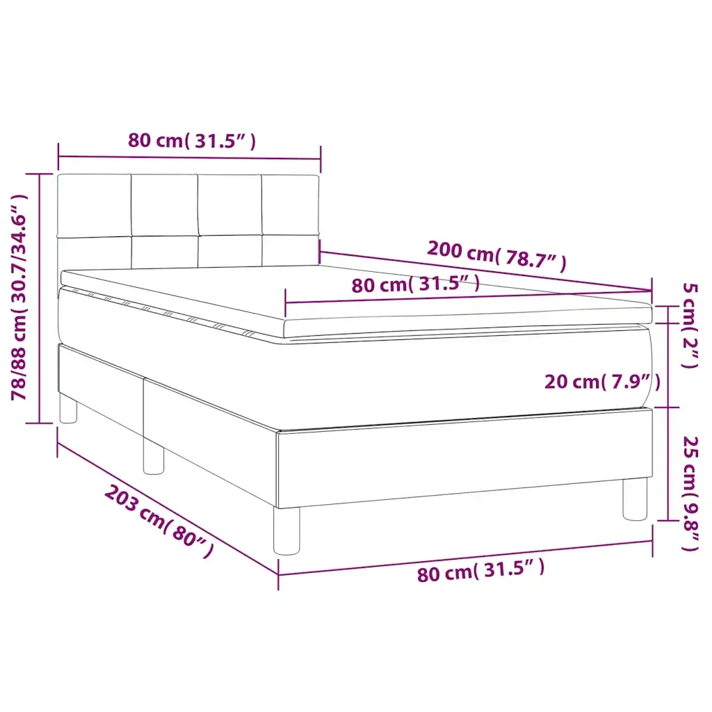 Letto singolo | Letto per adulti | Giroletto a Molle con Materasso Grigio Scuro 80x200 cm Tessuto - Image 7