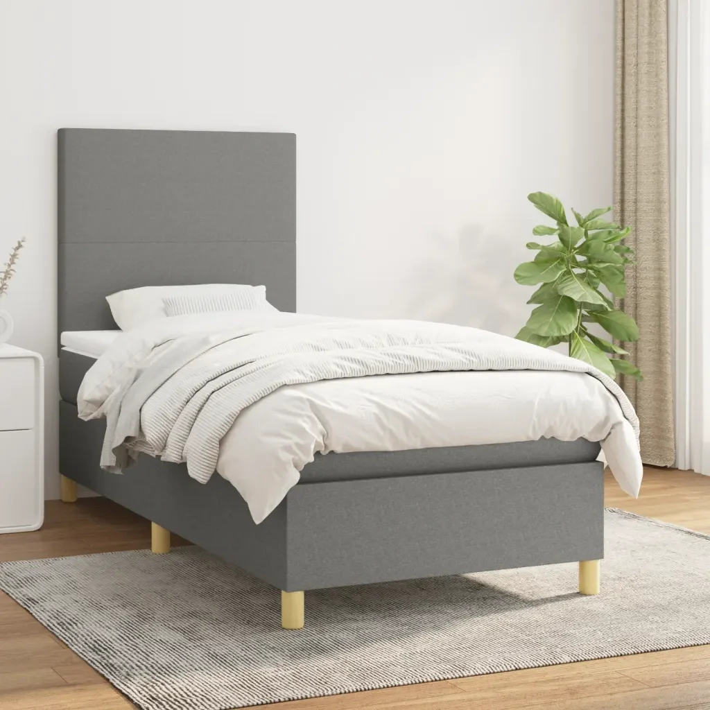 Letto singolo | Letto per adulti | Giroletto a Molle con Materasso Grigio Scuro 80x200 cm Tessuto - Image 2