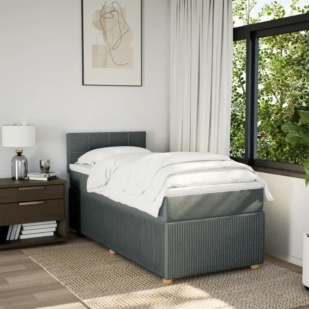 Letto singolo | Letto per adulti | Giroletto a Molle con Materasso Grigio Scuro 80x200 cm Tessuto - Image 4