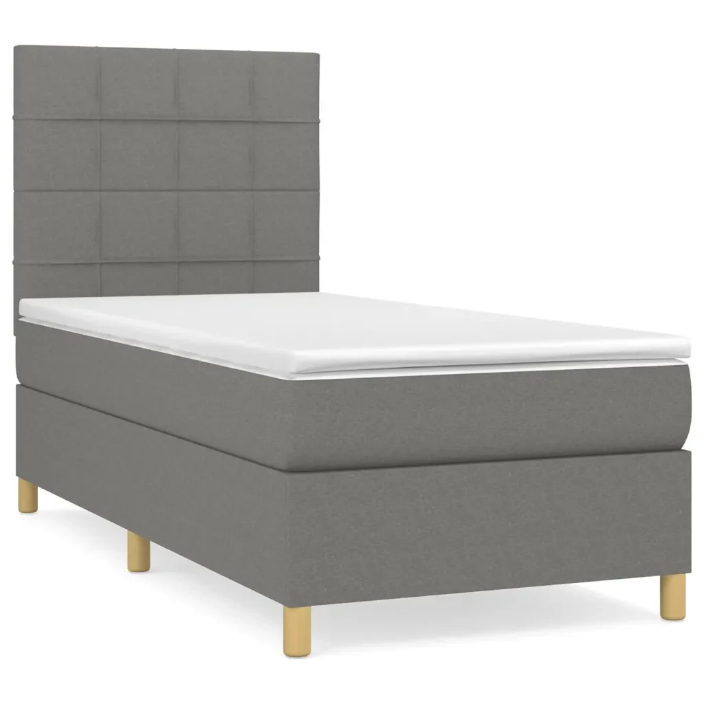 Letto singolo | Letto per adulti | Giroletto a Molle con Materasso Grigio Scuro 80x200 cm Tessuto