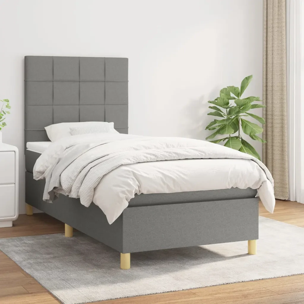 Letto singolo | Letto per adulti | Giroletto a Molle con Materasso Grigio Scuro 80x200 cm Tessuto - Image 2