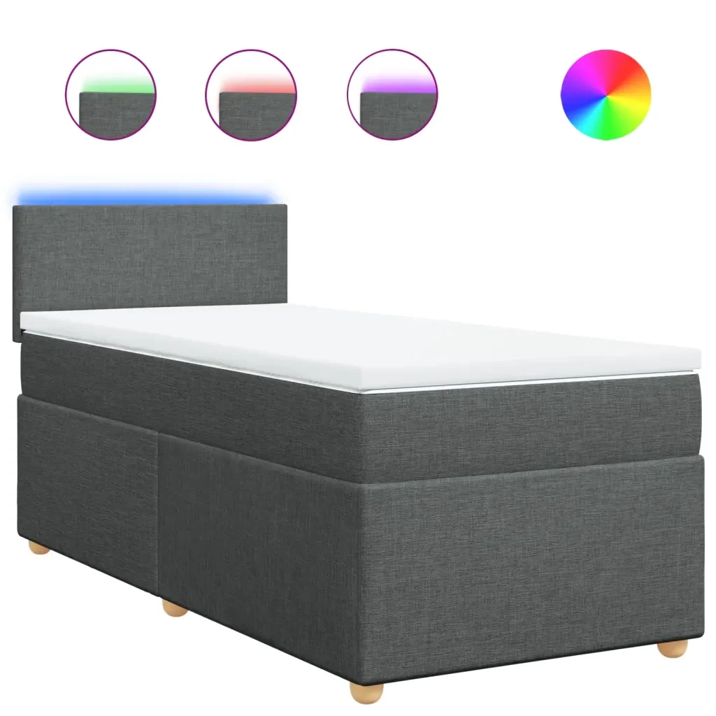 Letto singolo | Letto per adulti | Giroletto a Molle con Materasso Grigio Scuro 80x200 cm Tessuto