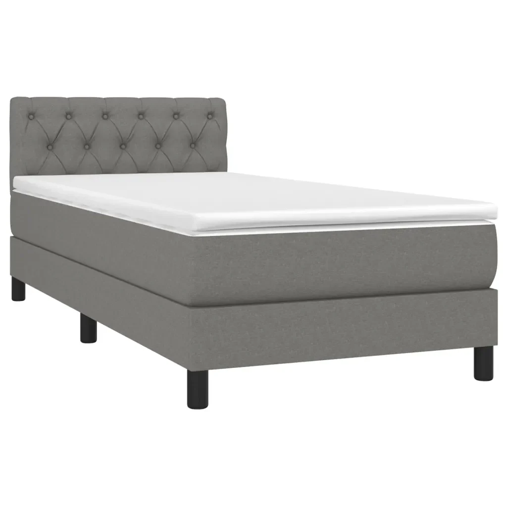 Letto singolo | Letto per adulti | Giroletto a Molle con Materasso Grigio Scuro 80x200 cm Tessuto - Image 4