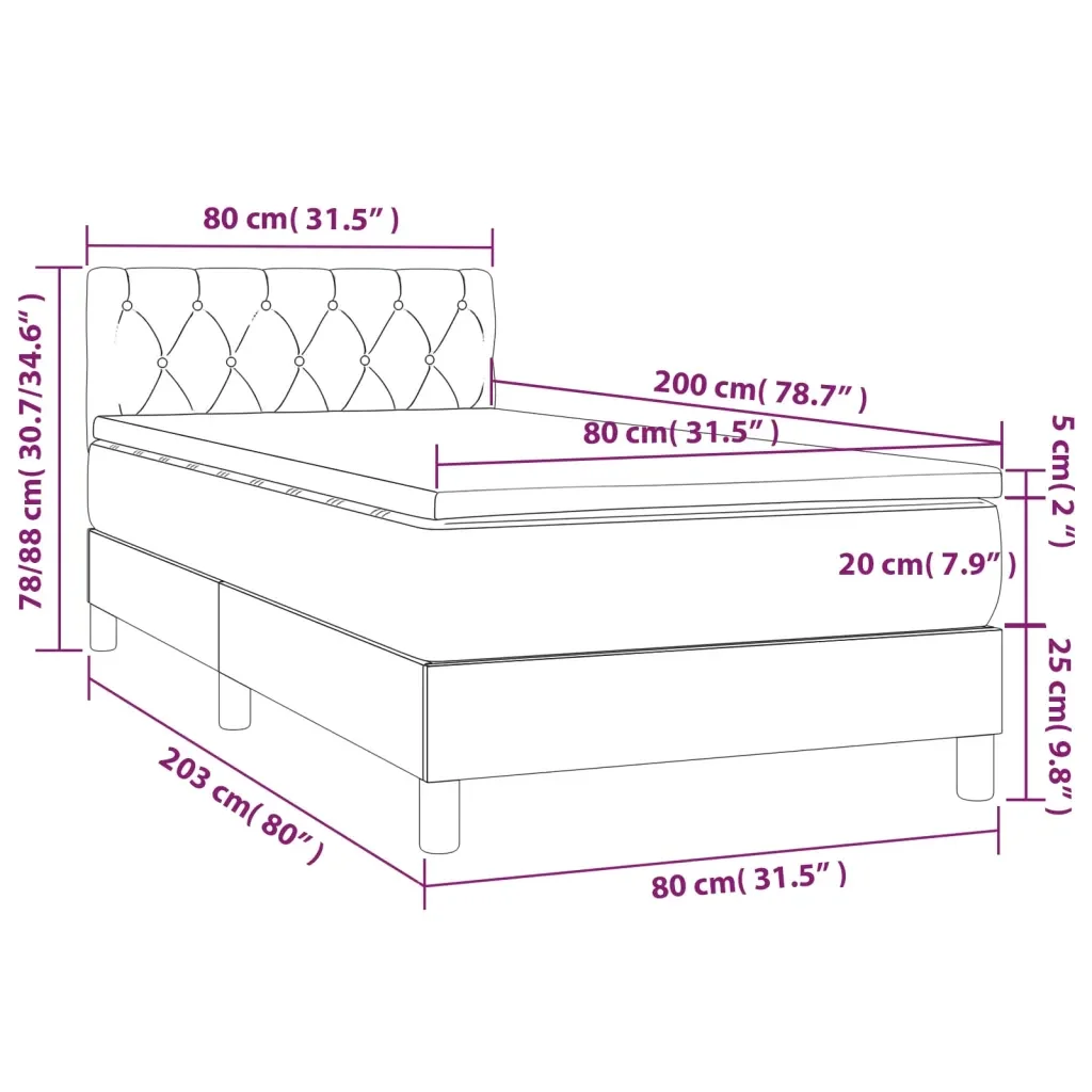 Letto singolo | Letto per adulti | Giroletto a Molle con Materasso Grigio Scuro 80x200 cm Tessuto - Image 7
