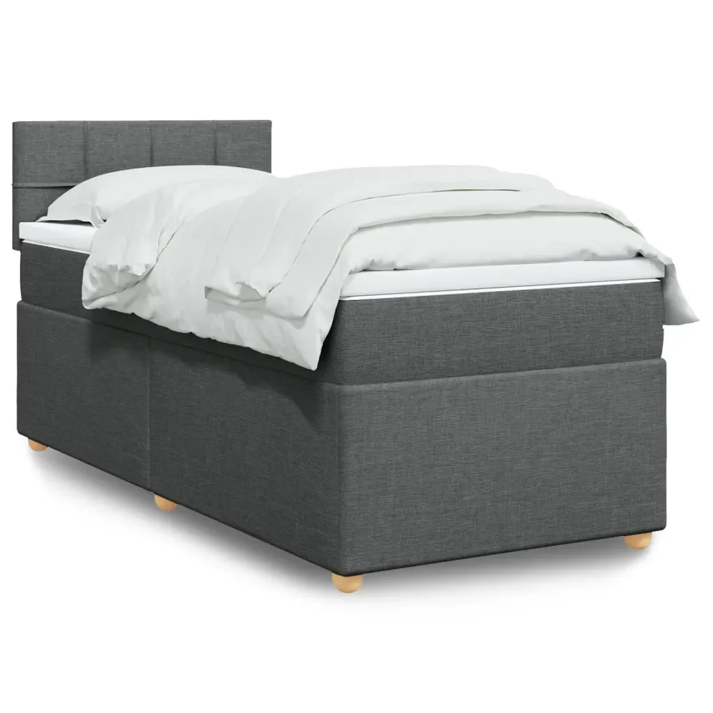Letto singolo | Letto per adulti | Giroletto a Molle con Materasso Grigio Scuro 80x200 cm Tessuto - Image 2