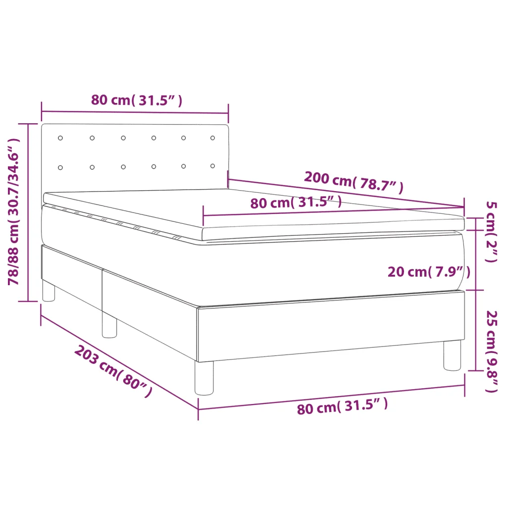 Letto singolo | Letto per adulti | Giroletto a Molle con Materasso Grigio Scuro 80x200 cm Tessuto - Image 7