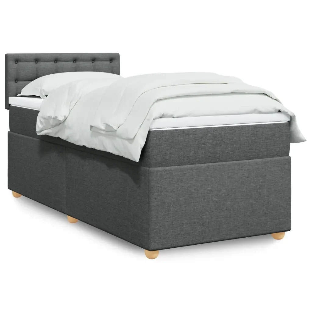 Letto singolo | Letto per adulti | Giroletto a Molle con Materasso Grigio Scuro 80x200 cm Tessuto - Image 2