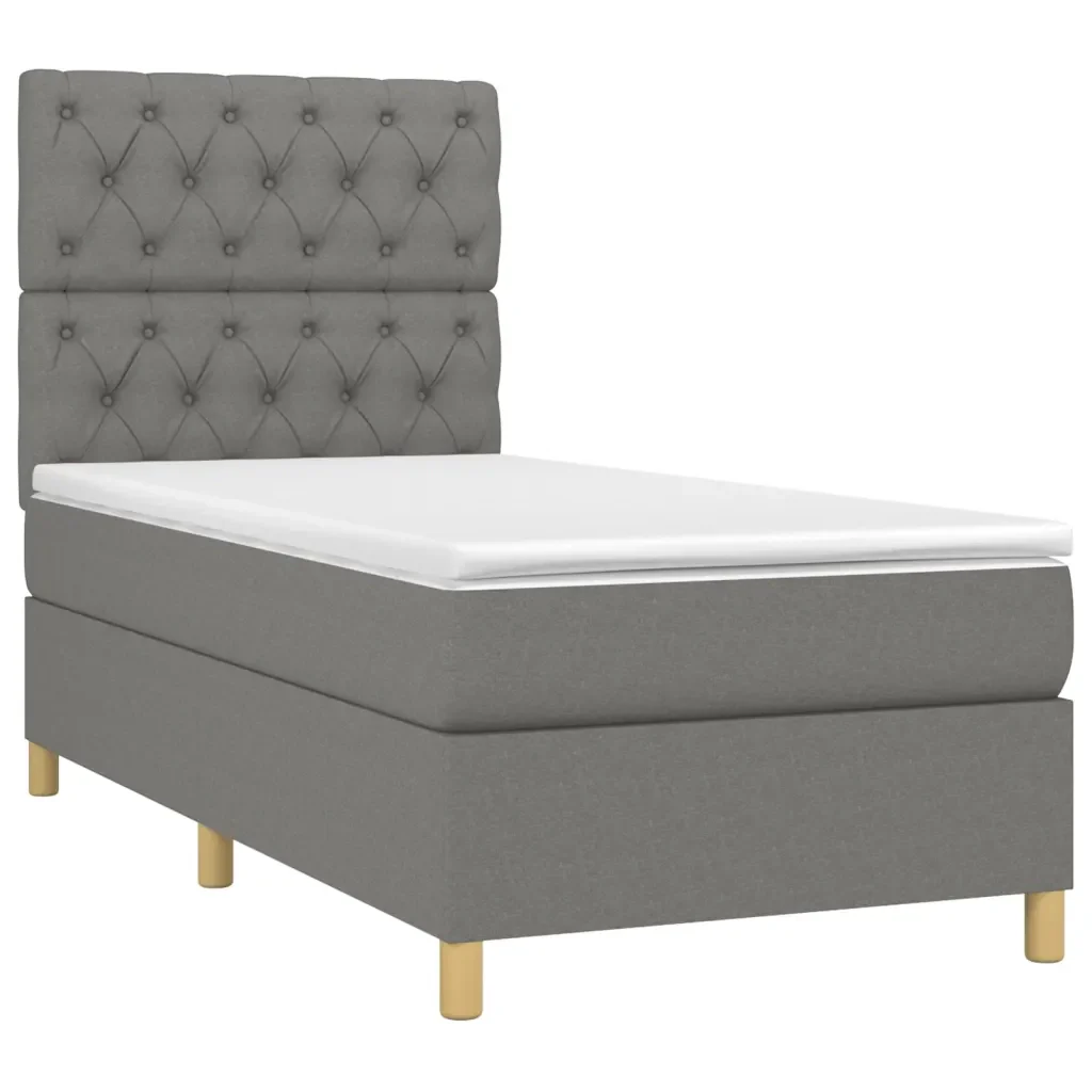 Letto singolo | Letto per adulti | Giroletto a Molle con Materasso Grigio Scuro 80x200 cm Tessuto - Image 3