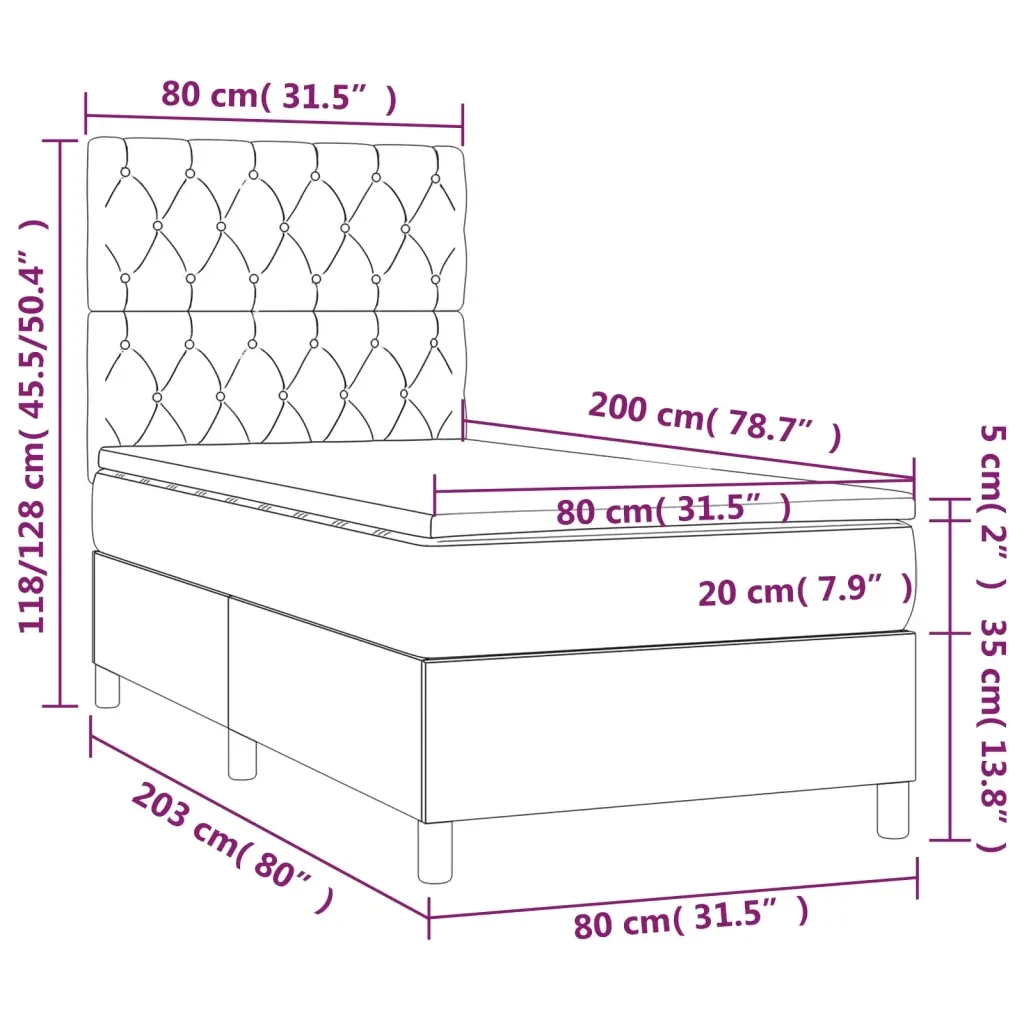 Letto singolo | Letto per adulti | Giroletto a Molle con Materasso Grigio Scuro 80x200 cm Tessuto - Image 6