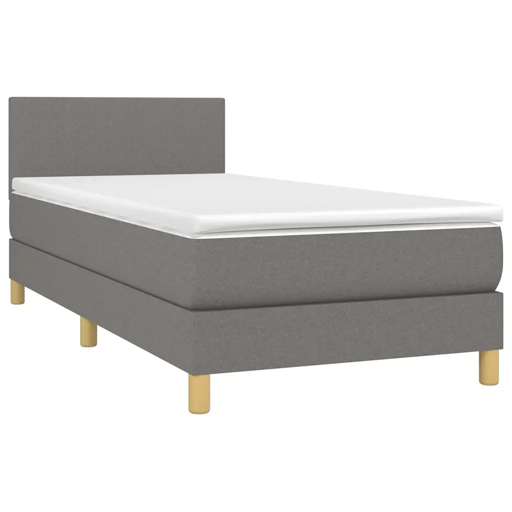 Letto singolo | Letto per adulti | Giroletto a Molle con Materasso Grigio Scuro 80x200 cm Tessuto - Image 3