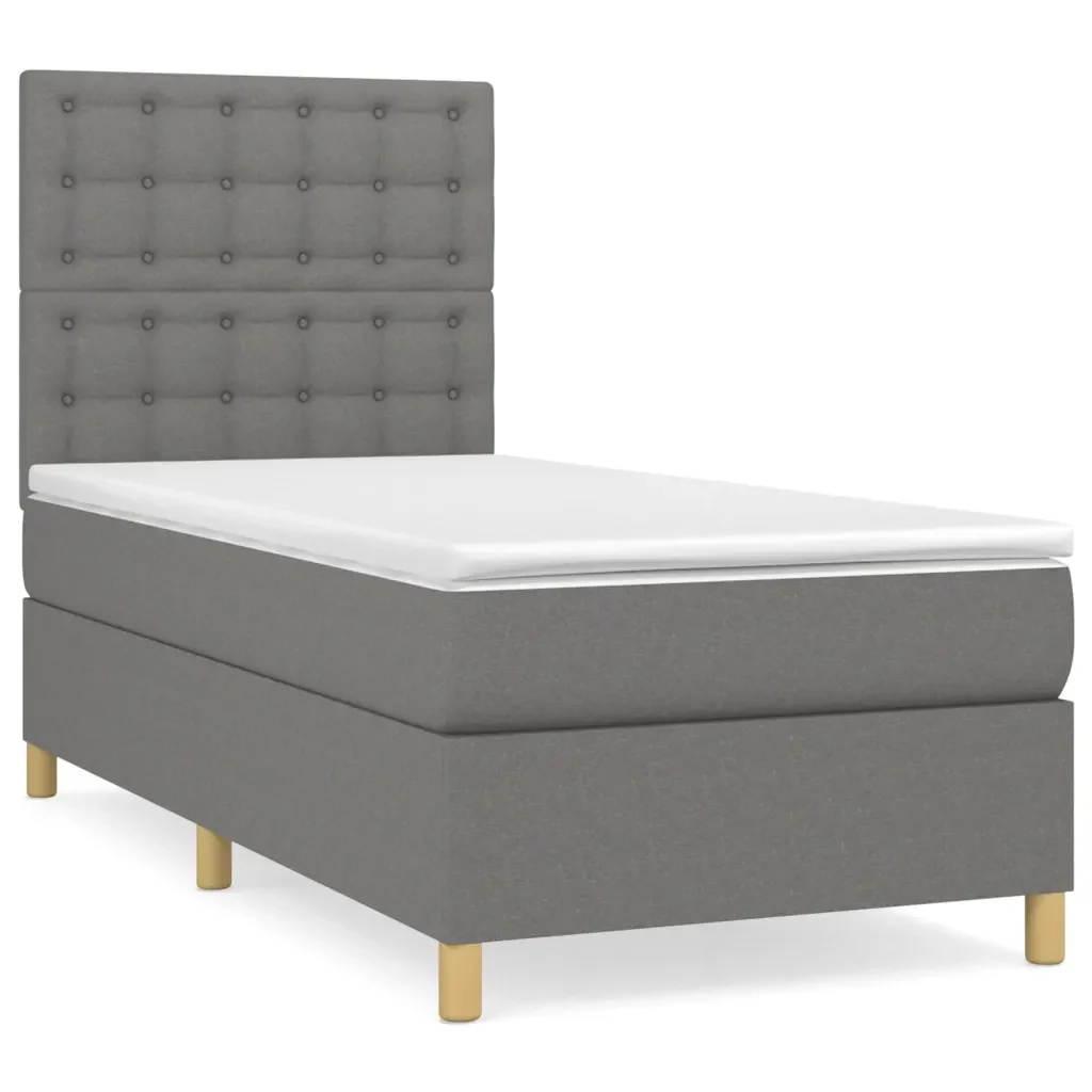 Letto singolo | Letto per adulti | Giroletto a Molle con Materasso Grigio Scuro 80x200 cm Tessuto