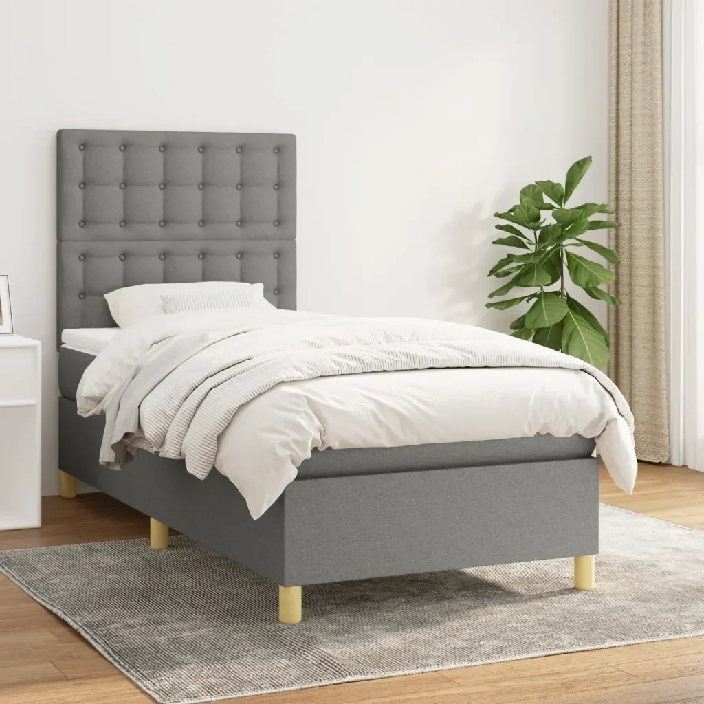Letto singolo | Letto per adulti | Giroletto a Molle con Materasso Grigio Scuro 80x200 cm Tessuto - Image 2