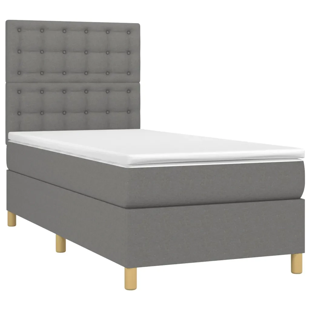 Letto singolo | Letto per adulti | Giroletto a Molle con Materasso Grigio Scuro 80x200 cm Tessuto - Image 3