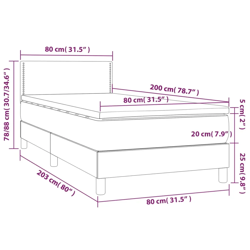 Letto singolo | Letto per adulti | Giroletto a Molle con Materasso Grigio Scuro 80x200 cm Tessuto - Image 7