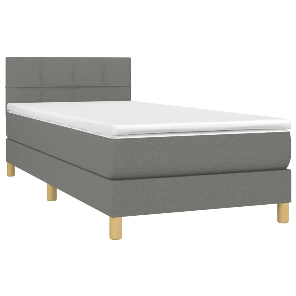 Letto singolo | Letto per adulti | Giroletto a Molle con Materasso Grigio Scuro 80x200 cm Tessuto - Image 4