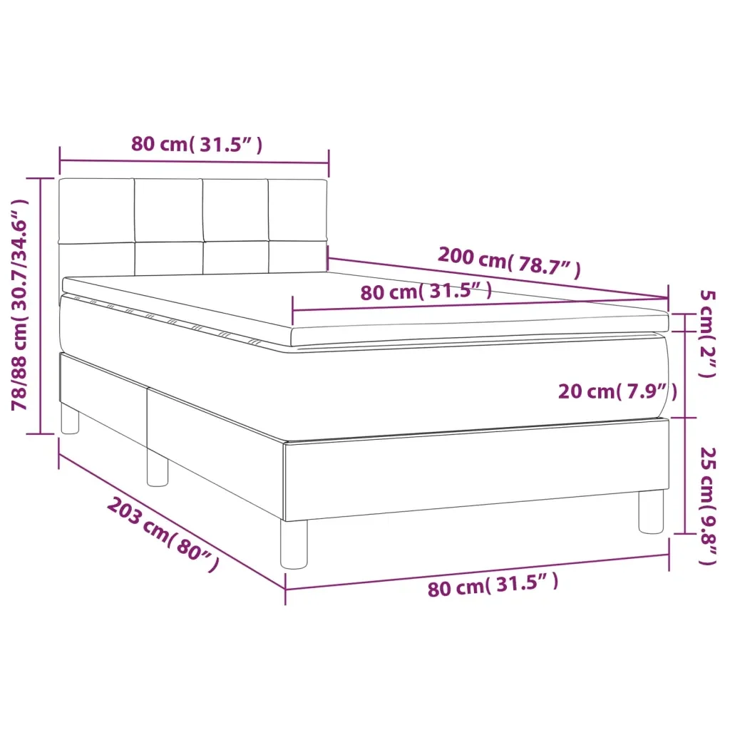 Letto singolo | Letto per adulti | Giroletto a Molle con Materasso Grigio Scuro 80x200 cm Tessuto - Image 7