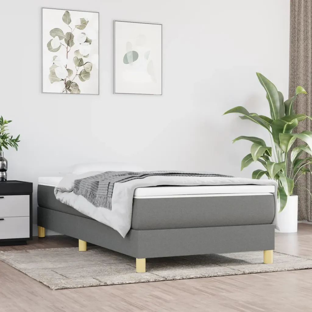 Letto singolo | Letto per adulti | Giroletto a Molle con Materasso Grigio Scuro 80x200 cm Tessuto - Image 2
