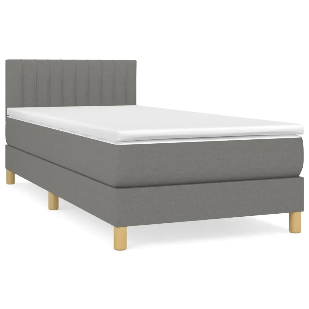 Letto singolo | Letto per adulti | Giroletto a Molle con Materasso Grigio Scuro 80x200 cm Tessuto
