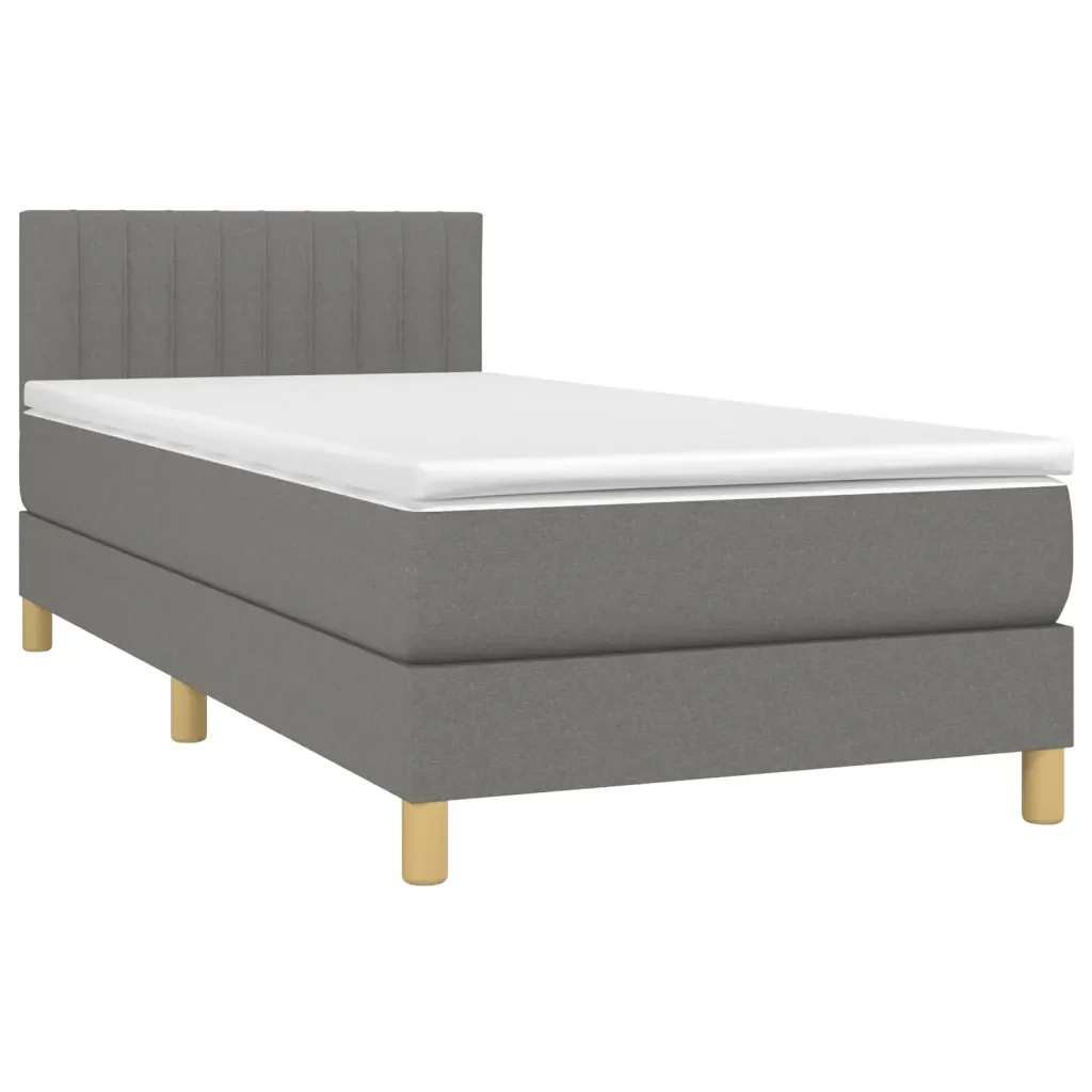 Letto singolo | Letto per adulti | Giroletto a Molle con Materasso Grigio Scuro 80x200 cm Tessuto - Image 4