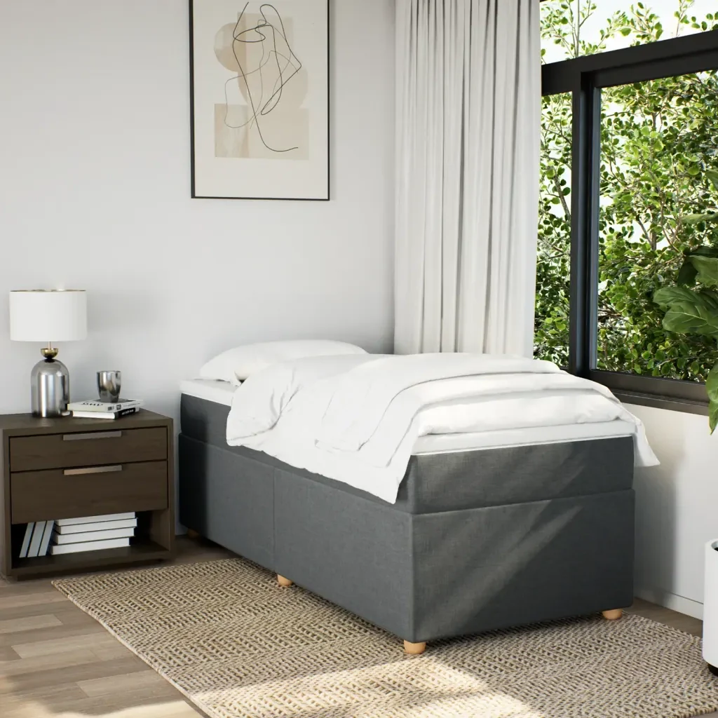 Letto singolo | Letto per adulti | Giroletto a Molle con Materasso Grigio Scuro 80x200 cm Tessuto - Image 3