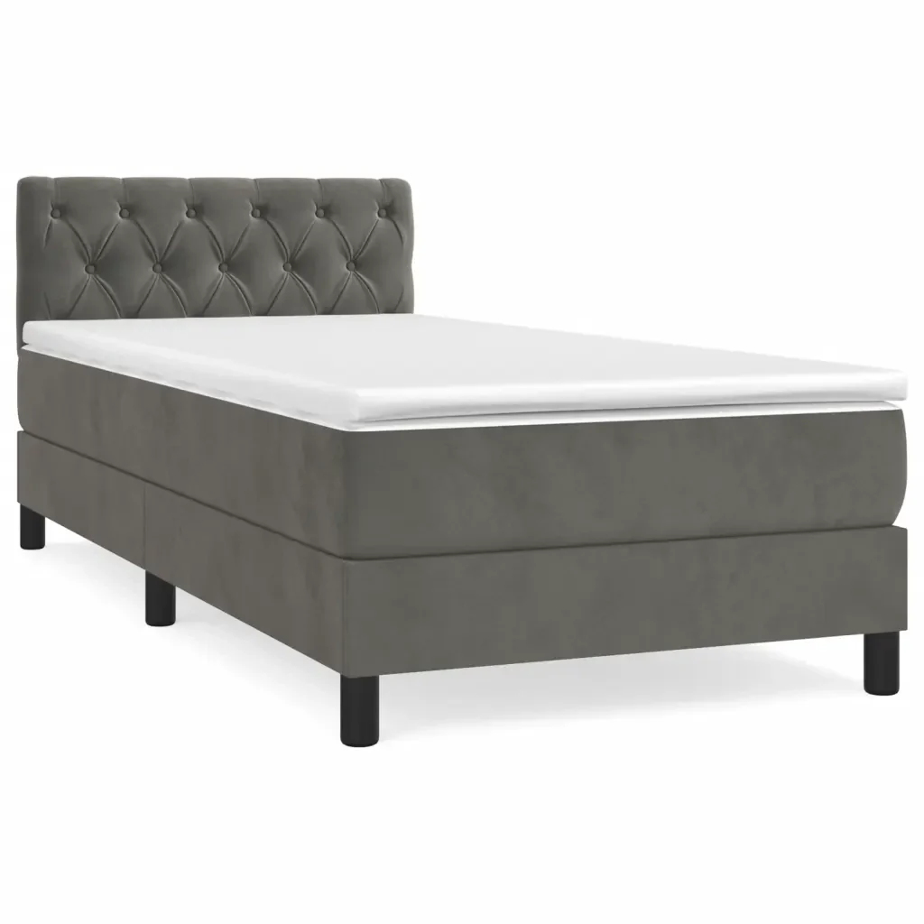 Letto singolo | Letto per adulti | Giroletto a Molle con Materasso Grigio Scuro 80x200 cm Velluto