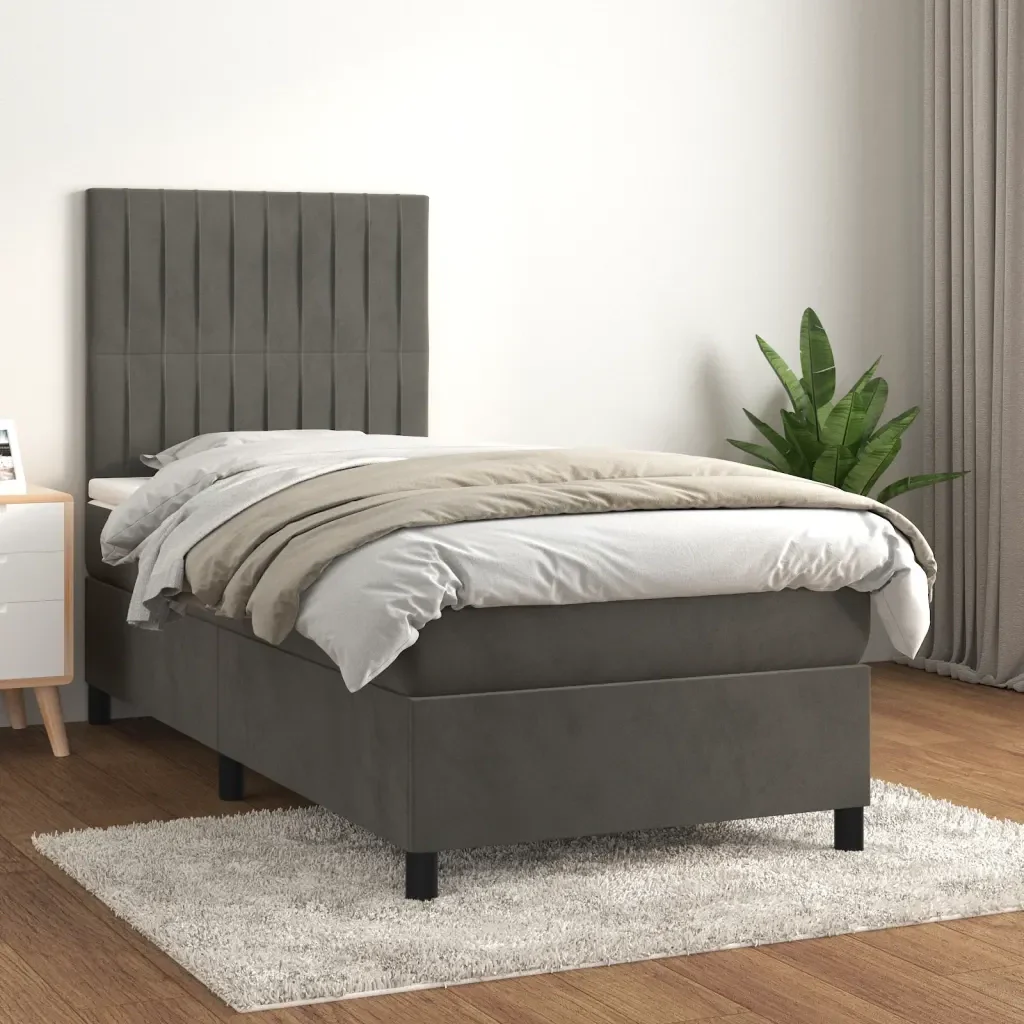 Letto singolo | Letto per adulti | Giroletto a Molle con Materasso Grigio Scuro 80x200 cm Velluto - Image 2