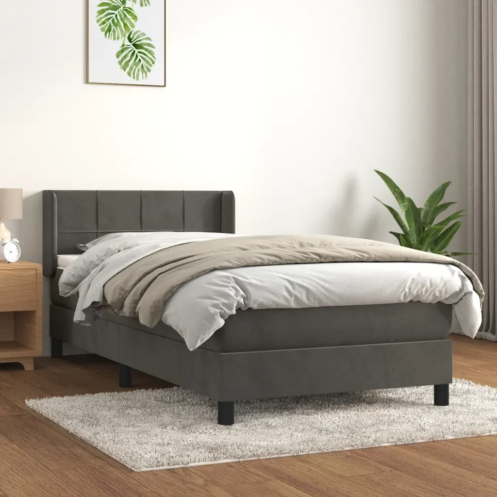 Letto singolo | Letto per adulti | Giroletto a Molle con Materasso Grigio Scuro 80x200 cm Velluto - Image 2