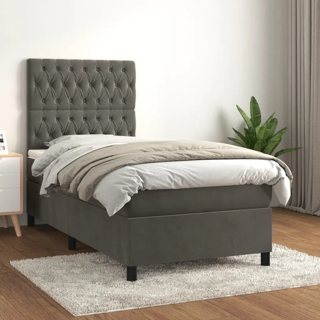 Letto singolo | Letto per adulti | Giroletto a Molle con Materasso Grigio Scuro 80x200 cm Velluto - Image 2