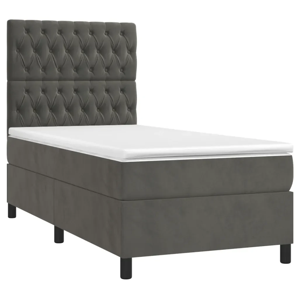 Letto singolo | Letto per adulti | Giroletto a Molle con Materasso Grigio Scuro 80x200 cm Velluto - Image 4