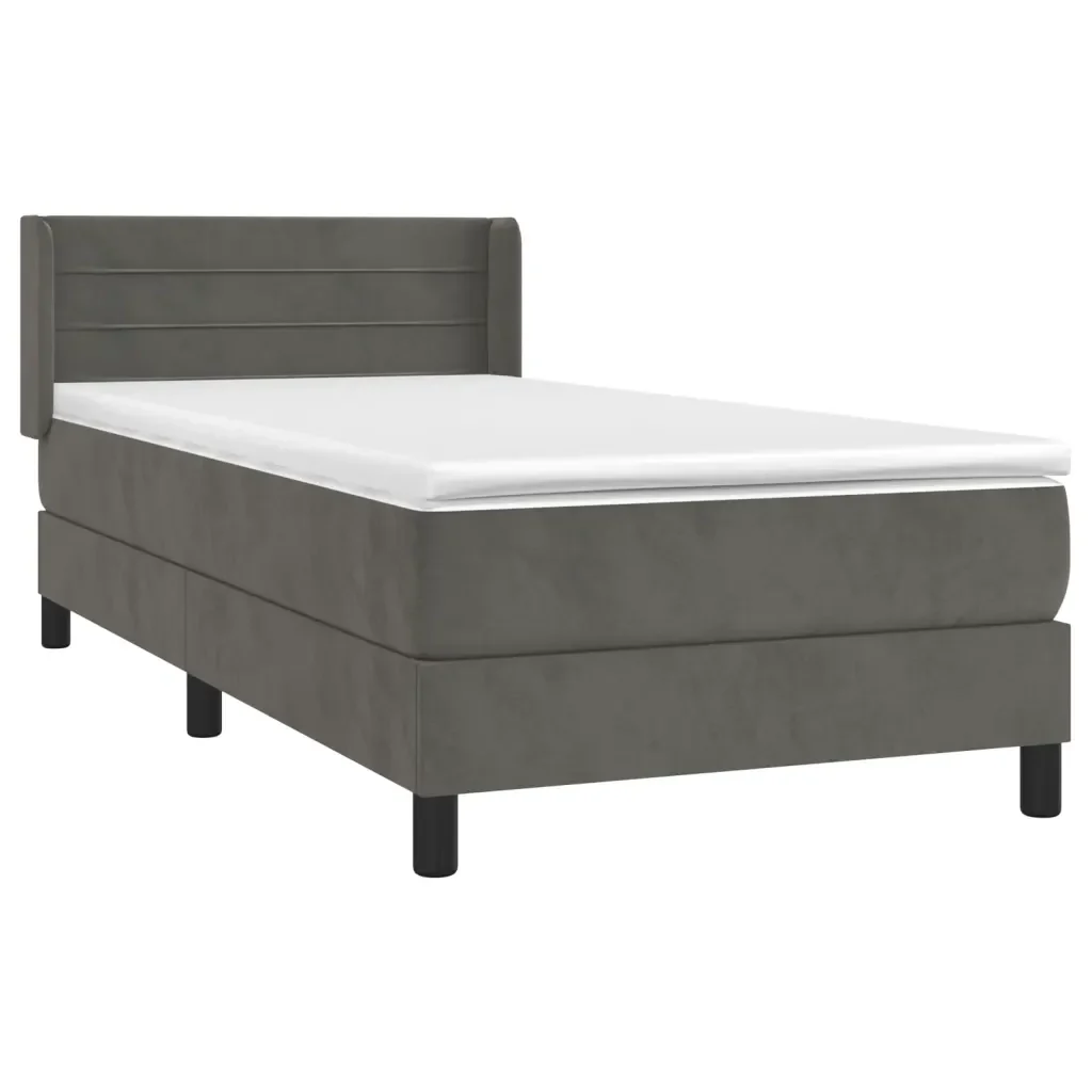 Letto singolo | Letto per adulti | Giroletto a Molle con Materasso Grigio Scuro 80x200 cm Velluto - Image 3