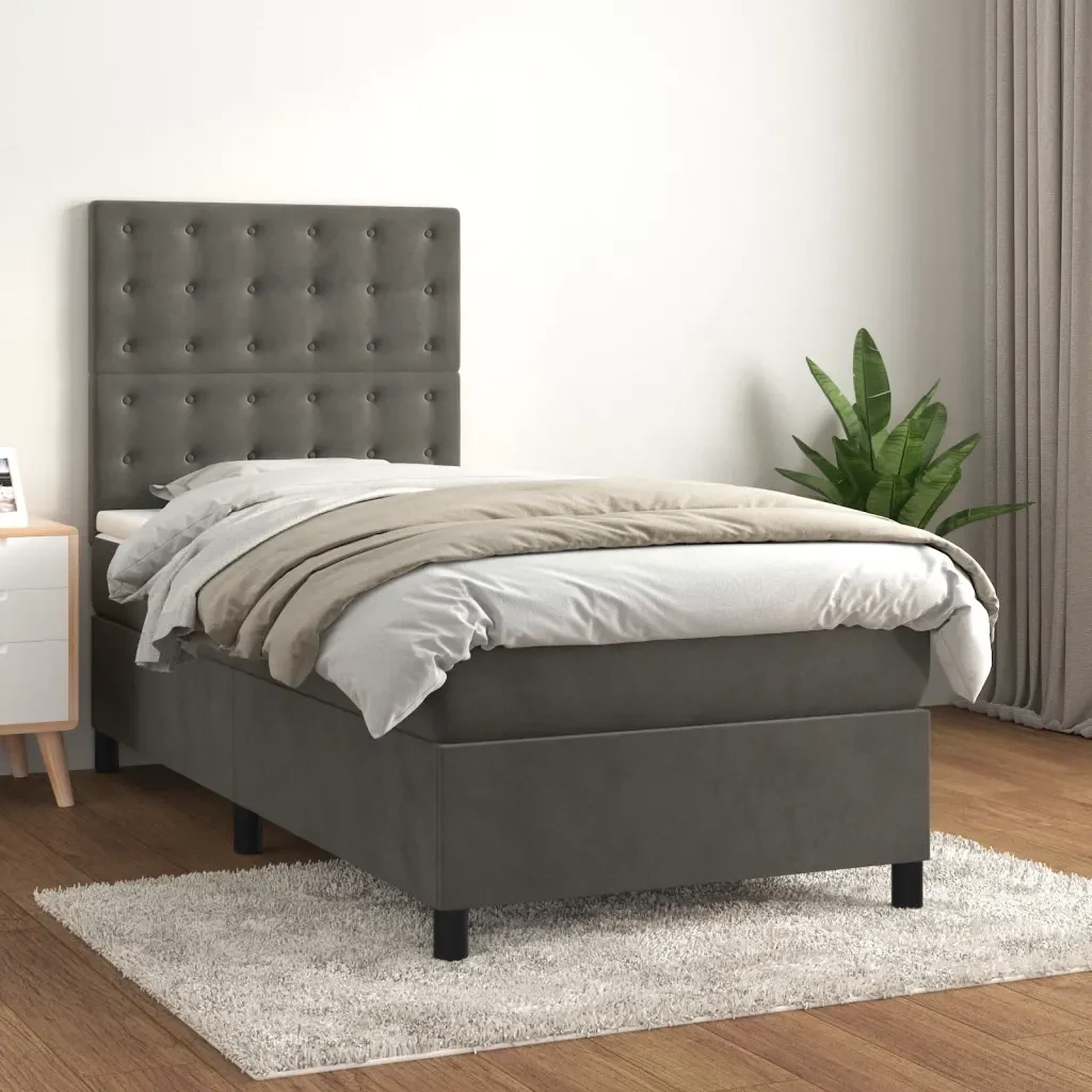 Letto singolo | Letto per adulti | Giroletto a Molle con Materasso Grigio Scuro 80x200 cm Velluto - Image 2
