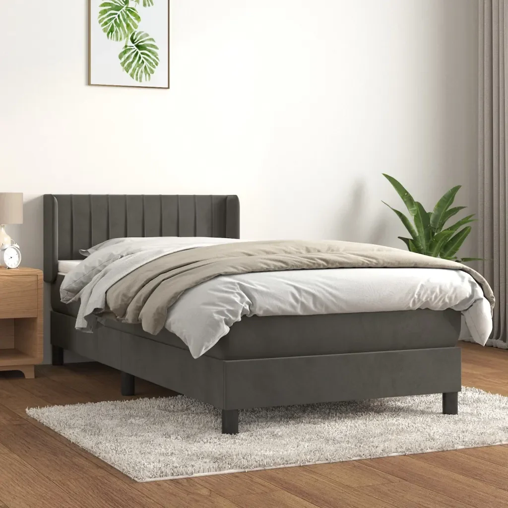 Letto singolo | Letto per adulti | Giroletto a Molle con Materasso Grigio Scuro 80x200 cm Velluto - Image 2