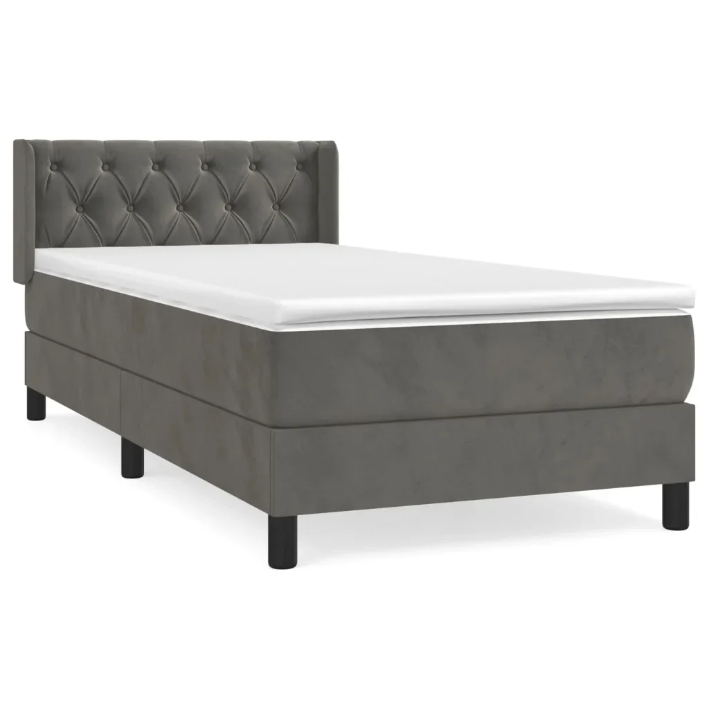 Letto singolo | Letto per adulti | Giroletto a Molle con Materasso Grigio Scuro 80x200 cm Velluto