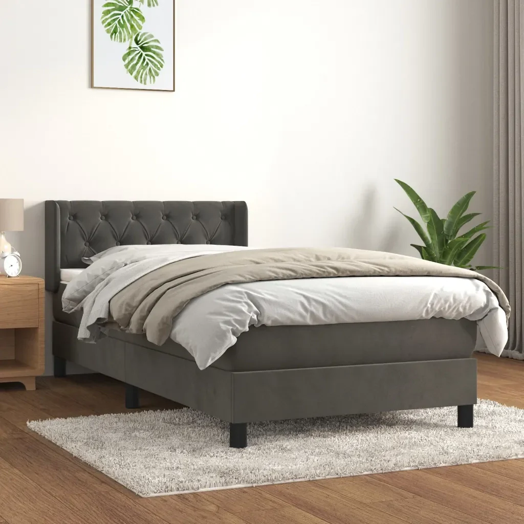 Letto singolo | Letto per adulti | Giroletto a Molle con Materasso Grigio Scuro 80x200 cm Velluto - Image 2