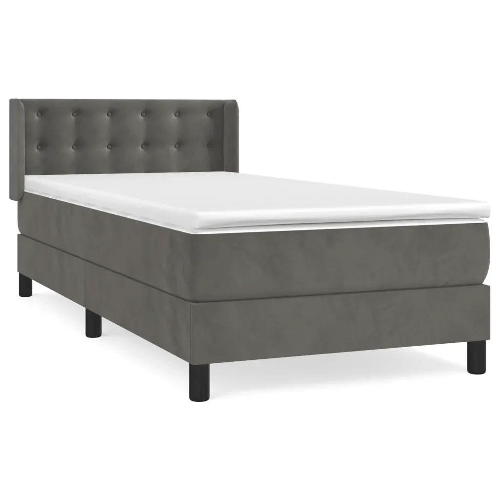 Letto singolo | Letto per adulti | Giroletto a Molle con Materasso Grigio Scuro 80x200 cm Velluto