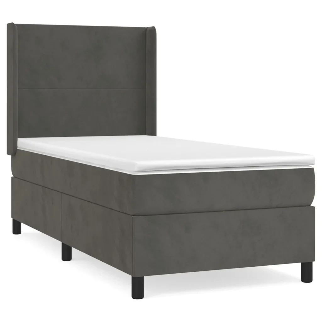 Letto singolo | Letto per adulti | Giroletto a Molle con Materasso Grigio Scuro 80x200 cm Velluto