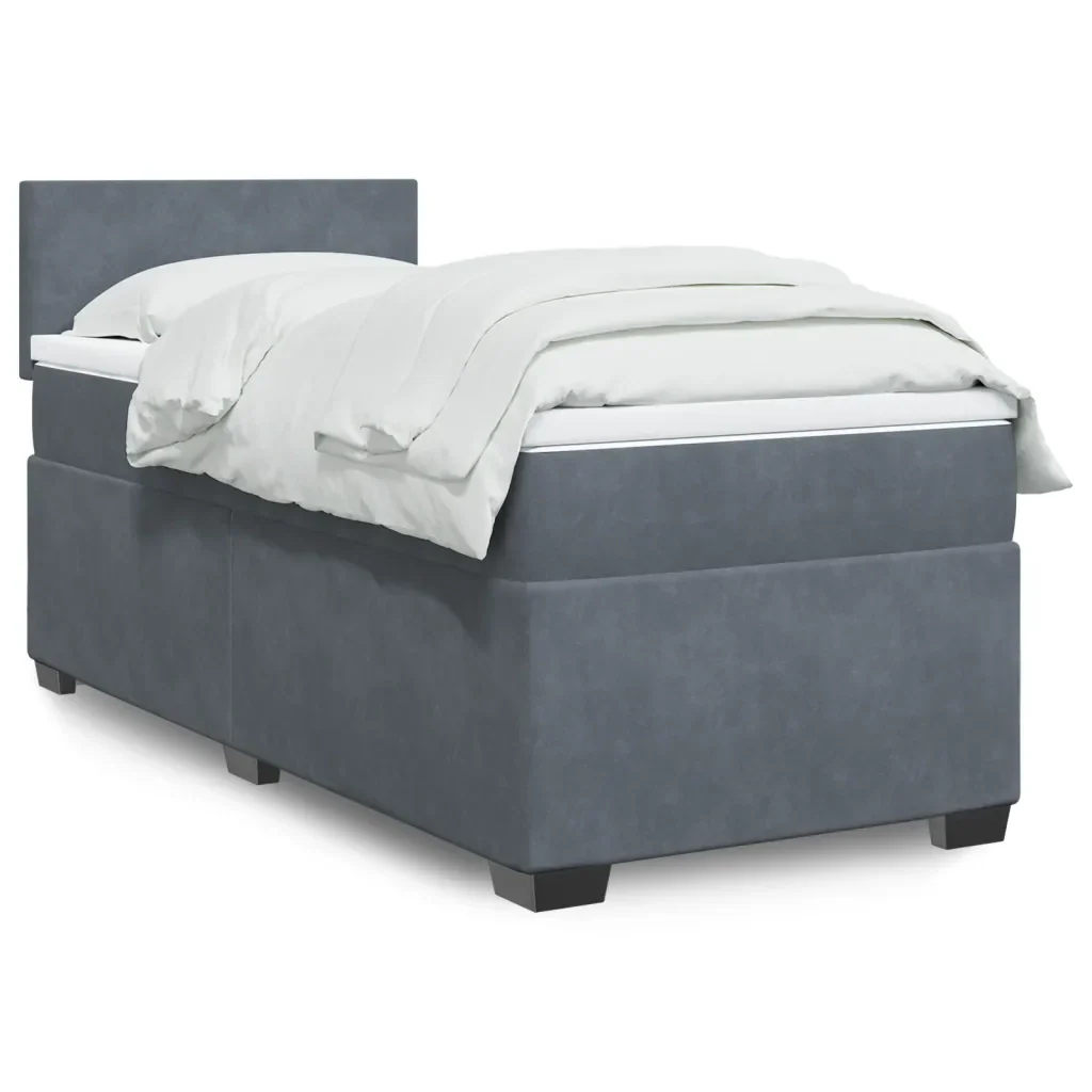 Letto singolo | Letto per adulti | Giroletto a Molle con Materasso Grigio Scuro 80x200 cm Velluto - Image 2