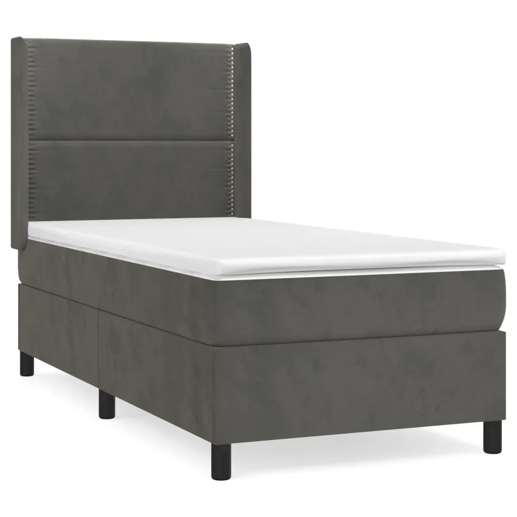 Letto singolo | Letto per adulti | Giroletto a Molle con Materasso Grigio Scuro 80x200 cm Velluto