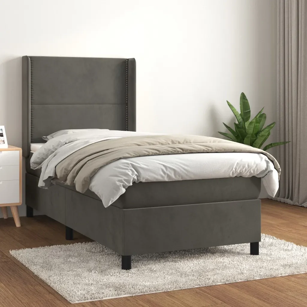 Letto singolo | Letto per adulti | Giroletto a Molle con Materasso Grigio Scuro 80x200 cm Velluto - Image 2