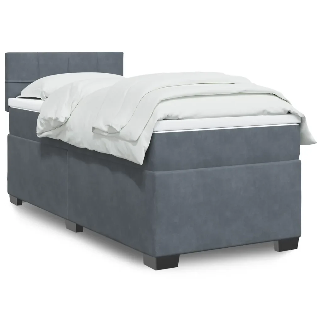 Letto singolo | Letto per adulti | Giroletto a Molle con Materasso Grigio Scuro 80x200 cm Velluto - Image 2