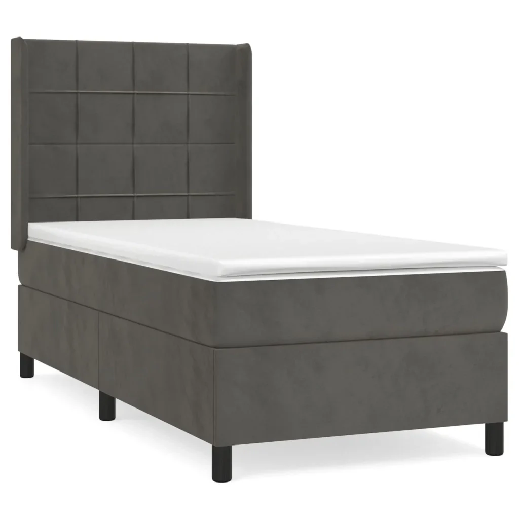 Letto singolo | Letto per adulti | Giroletto a Molle con Materasso Grigio Scuro 80x200 cm Velluto