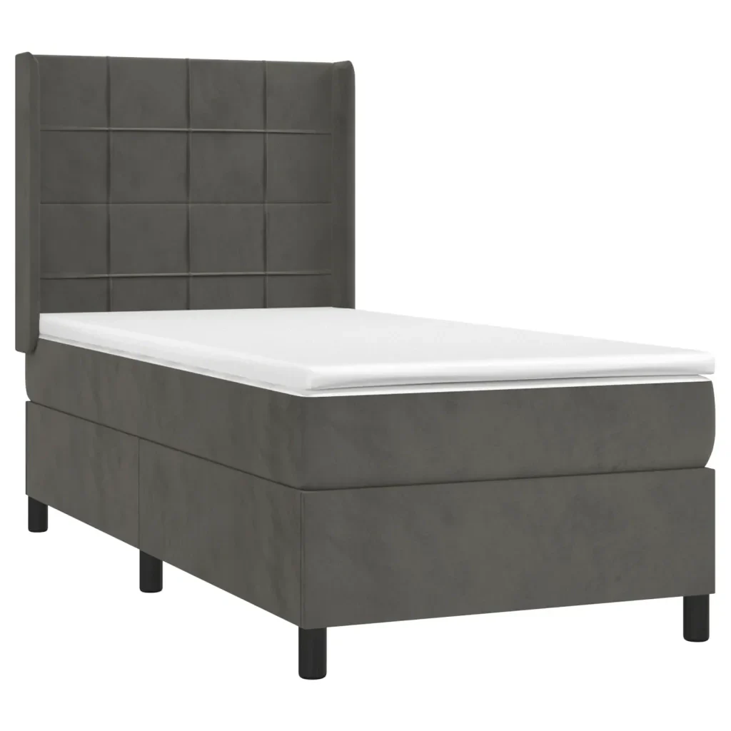 Letto singolo | Letto per adulti | Giroletto a Molle con Materasso Grigio Scuro 80x200 cm Velluto - Image 3