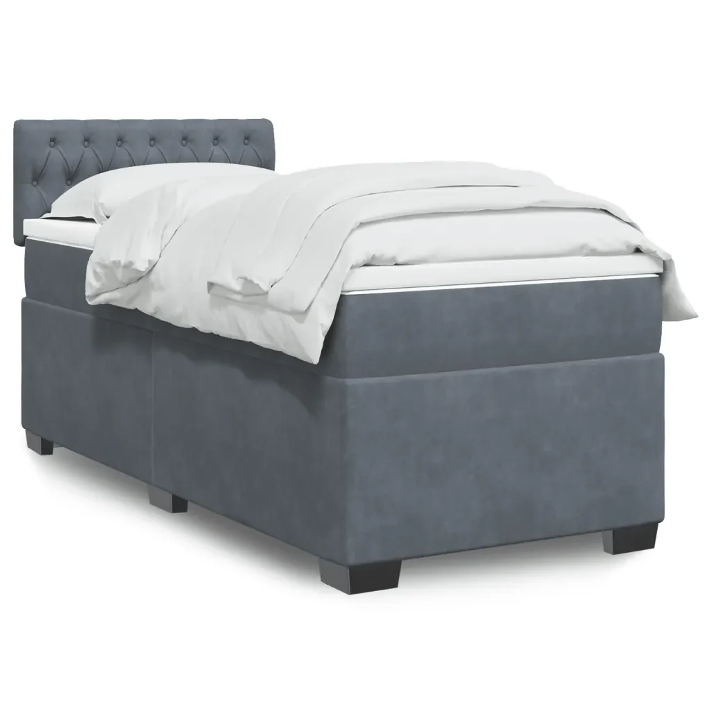 Letto singolo | Letto per adulti | Giroletto a Molle con Materasso Grigio Scuro 80x200 cm Velluto - Image 2