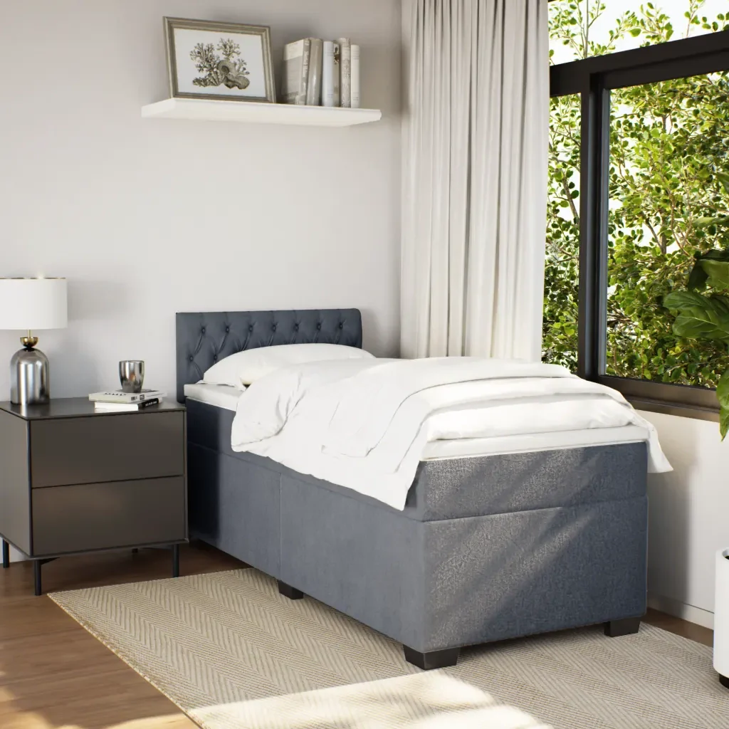 Letto singolo | Letto per adulti | Giroletto a Molle con Materasso Grigio Scuro 80x200 cm Velluto - Image 3
